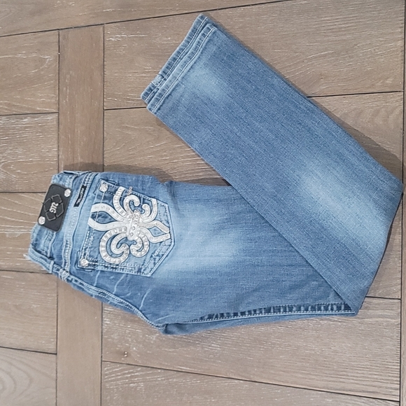 Miss Me Blue Straight Leg Jeans with Silver Embellishments - Picture 13 of 16